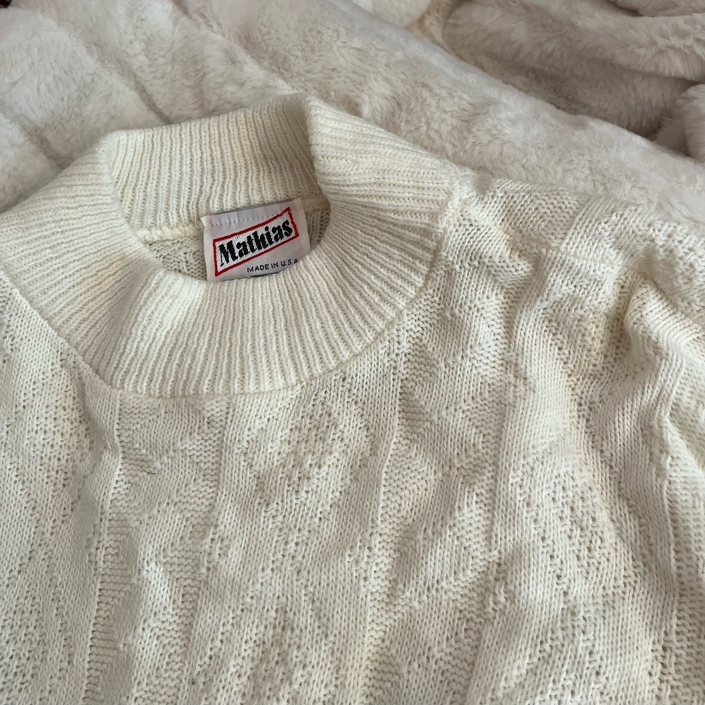 Vintage Mathias M 80s 90s Ivory Diamond Pattern Grandpacore Made In USA Sweater